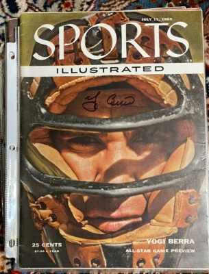 Receptor de los Yankees firmado por Yogi Berra Sports Illustrated 7/11/55 - ¡Sin etiqueta!! Foto 1 de 3