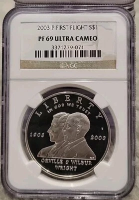 2003-P $1 First Flight Centennial Commem Silver Dollar NGC PF69 Ultra Cameo - Image 1 of 4
