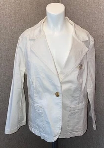 Oscar de la Renta Damenblazer weiß geknöpft Jacke gesticktes Logo Gr. 16 gebraucht, in einwandfreiem Zustand - Bild 1 von 7