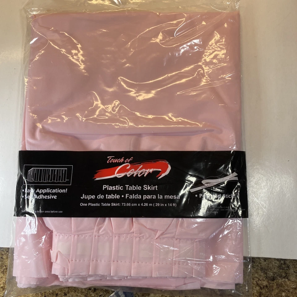 Pink Plastic Table Skirting 29" x 14 w/Easy Stick Tableware Party Decoraitons - Image 1 of 4