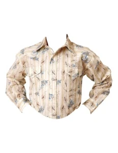 Roper Western Shirt Boys L/S Wheat Print Snap Tan 01-030-0019-0564 TA - Picture 1 of 2