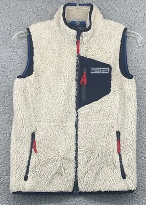 Colete Vineyard Vines masculino água parada Sherpa lã azul zíper completo médio 12-14 - Imagem 1 de 4