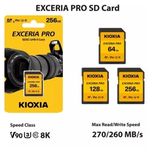 New Kioxia Exceria Pro 64GB 128GB 256GB SDHC SDXC SD Card V90 U3 UHS-II C10 8K - Picture 1 of 7