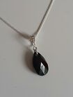 New 925 Sterling Silver and Jet Black crystal 16mm Pear Drop Necklace