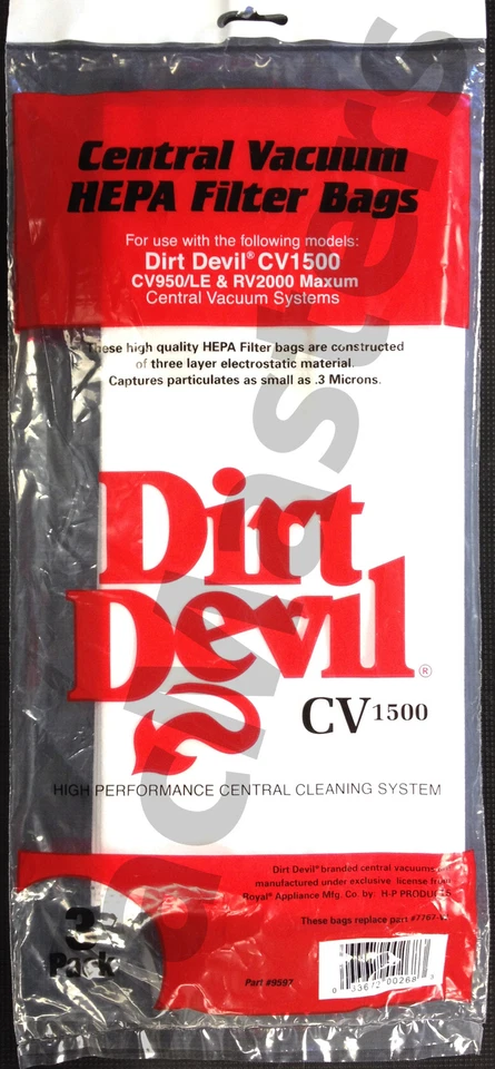 Bolsas de filtro de repuesto para aspiradora Vacuflo Dirt Devil 9597 3/PK, igual que 9597 y 7767 Foto 1 de 1