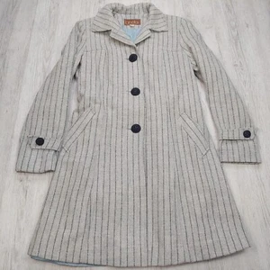 Vintage Bree Tex Women's Striped Wool Blend Trench Coat w Buttons 14 - Picture 1 of 10