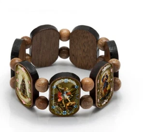 Catholic Stretch Bracelet Small Medium Wrist Women Brown Wood Large Brazil - Picture 1 of 4