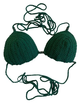 Handmade Green Crochet Bikini Top with Adjustable Straps S/M - Image 1 of 4