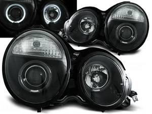 faros para MERCEDES W210 CLASE E 1995 1997 1998 1999 ojos de ángel negro LHD - Picture 1 of 1