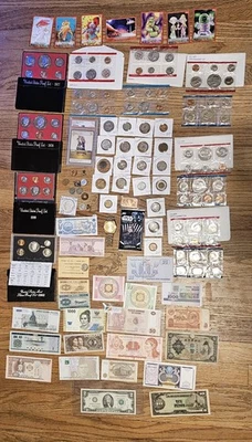 Junk Drawer Lot Coins, Foreign Currency, Jewelry, Silver, Trading Cards Lot #1 - Image 1 of 4
