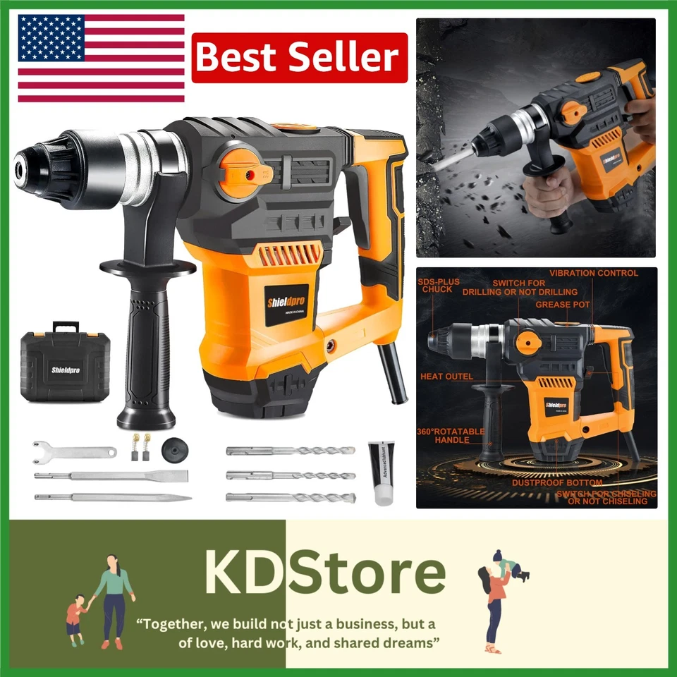 1-1/4 Inch Sds-plus 13 Amp Rotary Hammer Drill Heavy Duty Safety Clutch 3 Funct