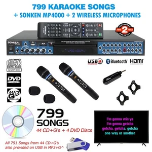 Sonken MP4000 Pro Karaoke Machine + 799 Songs + 2 Wireless Microphones - Picture 1 of 12