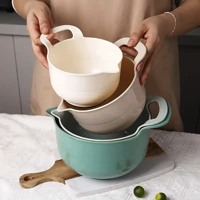 CLASSIFIED-HOMEWARE Set of 4 Mixing Bowl Non Slip Plastic Baking Bowl with Spout and Handle Non-Slip