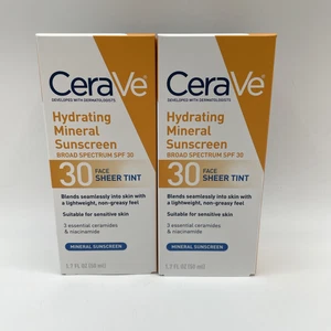 CeraVe Hydrating Mineral Sunscreen SPF 30 Face Sheer Tint 1.7 Oz Exp 5/26 2 Pack - Picture 1 of 7