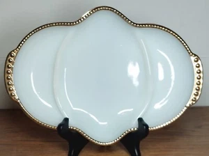 Vintage AH Fire-King White Glass 11" 3-Part Divided Relish Dish with Gold Trim - Picture 1 of 7