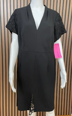 Betsey Johnson 女式换装迷你蕾丝细节潜水绉纱 V 领 16 黑色 — 第 1/4 张图片