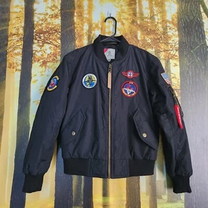 Denim House Boys Replica Bomber Jacket Kid's Medium Pilot Patched Flight Black - Picture 1 of 13