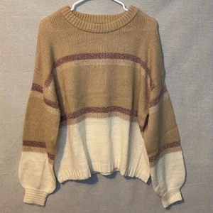 Suéter Love Ellie Mujer XXL Beige Rosa Rayas Metálicas Cuello Redondo Acogedor Cálido Nuevo - Imagen 1 de 9