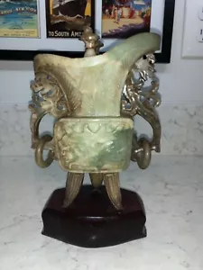Rare Early Chinese Carved Green Jade Vase - Picture 1 of 4