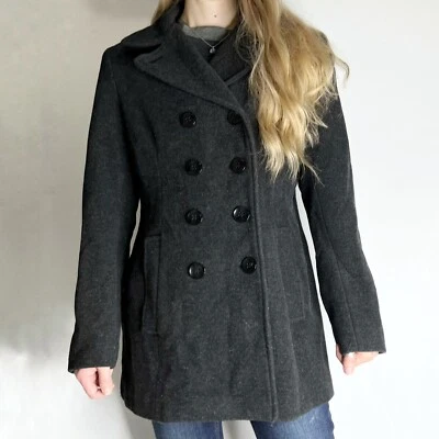 Chaquetón Calvin Klein Doble Pecho Botón Gris Oscuro Mezcla Lana Mujer’s Mediano Foto 1 de 4