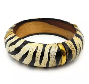 Buffalo Horn Bangle Brass Bracelet Wood Jewelry Fashion Boho Animal Print 2223 - Picture 1 of 2