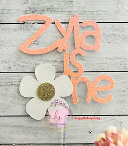 Personalised Custom Daisy Flower ONE 1st Birthday Cake Topper - Add One Name - Picture 1 of 2