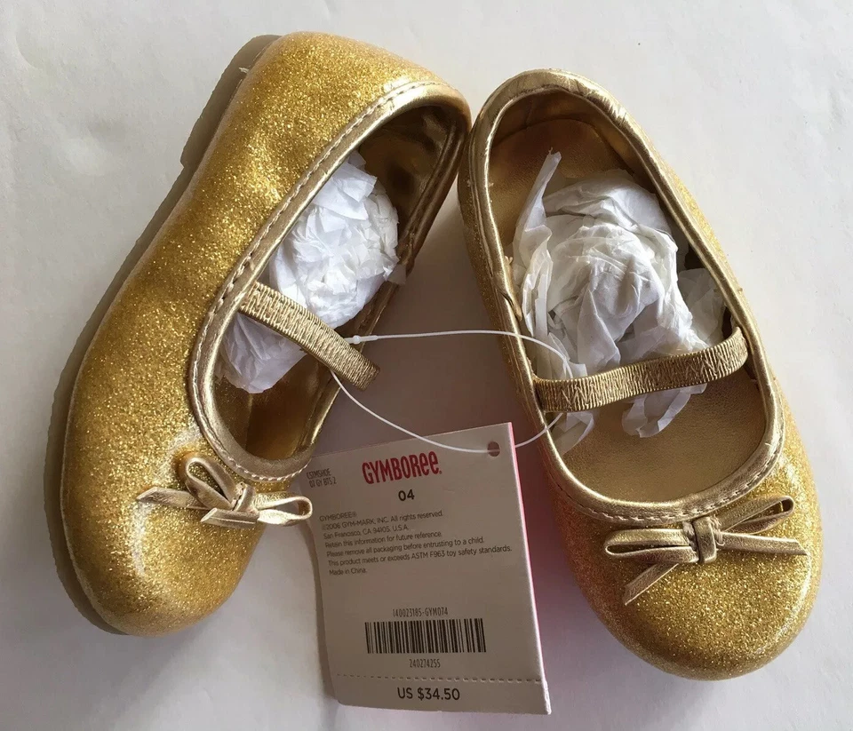 NWT Gymboree Sz 4 04 Gold Sparkle Glitter Costume Ballet Shoes for 6-12 Months - Image 1 of 1