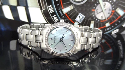 Accutron by Bulova 26R02 Barcelona Blue MOP Dial Diamond Women's Watch ~ $800 - Image 1 of 4