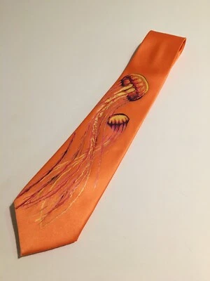 Jellyfish Necktie, Amazing Art , Great Gift, Orange Tie, Cool, Fun, Unique - Image 1 of 4