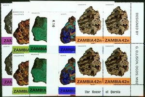 Zambia 1982 Minerals 2nd Series set of 5 SG370-374 V.F MNH Corner Blocks of 4 - Picture 1 of 1