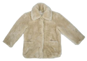 Free People Pretty Perfect Faux Fur Coat Cozy Soft Snap Button Tea Tan Womens M - Picture 1 of 11