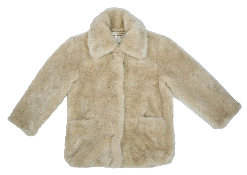 Free People Pretty Perfect Faux Fur Coat Cozy Soft Snap Button Tea Tan Womens M - Image 1 of 4