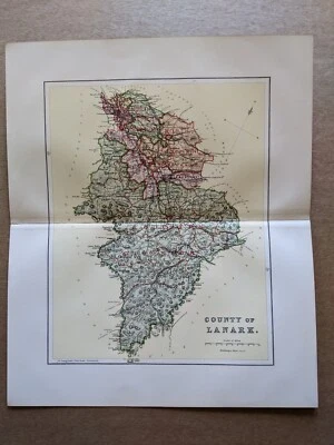 Antique map Lanark Scotland Glasgow Lanarkshire Motherwell  c1895 - Image 1 of 3