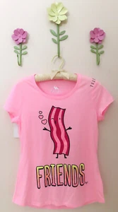 NWT Justice Girls' Size 14/16 Bacon Friends Pink Glitter T-Shirt - Picture 1 of 5