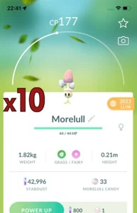 Pacchetto 10 Pokemon Morelull!! Buone possibilità di fortuna e buona IV!! Go - Foto 1 di 1