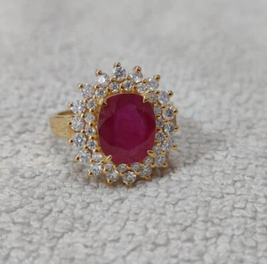 5.10 Ct Ruby & Natural Diamond Prong Ring 14k Solid Yellow Gold - Picture 1 of 4