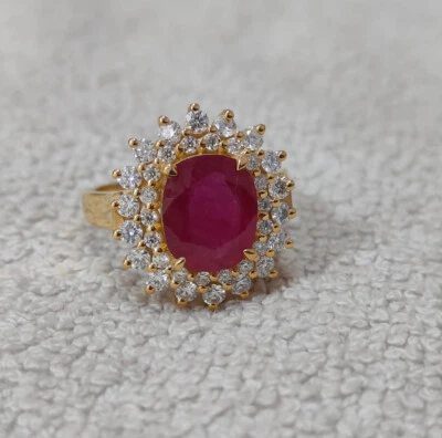 5.10 Ct Ruby & Natural Diamond Prong Ring 14k Solid Yellow Gold - Image 1 of 4