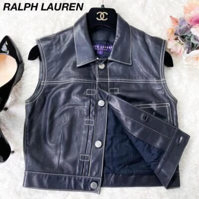 Chaleco Ralph Lauren Etiqueta Púrpura Cuero Cordero Azul Oscuro Damas Talla 2 De Japón Foto 1 de 4