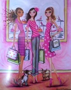 Papyrus Bella Pilar Girls Fashion Shopping Blank Notecard Greeting Card RARE - Picture 1 of 3