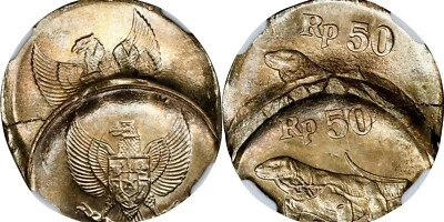 ER420 Indonesia Mint Error--Double Struck--50 Rupiah, ND (1991-98). NGC MS63. - Image 1 of 4