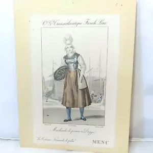 Französische Linie Transatlantique Menu Ile de France 1936 1930er Fischverkäuferin Frau - Bild 1 von 8