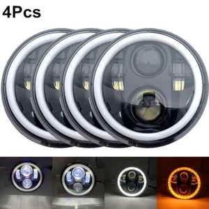 Round 5 3/4" 5.75 Inch LED Headlights Sealed Beam Ring Angel Eyes DRL Bulbs 4PCS - Picture 1 of 12