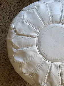 Moroccan Stitched Ottoman Pouf Pouffe Footstool NEW Goat Leather WHITE - Picture 1 of 7