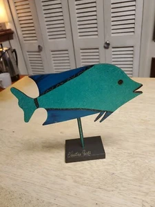 Claudine Buell Designs Signed Tropical Fish Steel Sculpture on Stand USA Blue - Picture 1 of 6