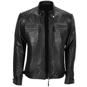 Mens Genuine Leather Vintage Racer Black Motorcycle Real Biker Casual Jacket - Picture 1 of 6