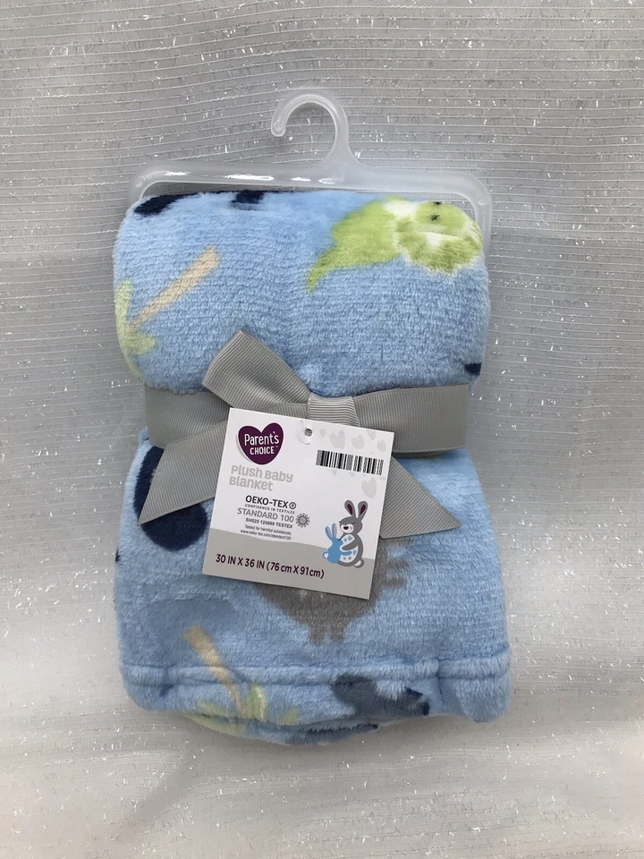 Parent's Choice Plush Baby Blanket Blue Dino 30x36 Inch