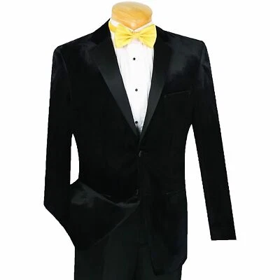 VINCI Men's Black Slim Fit Velvet Tuxedo Suit w/ Sateen Lapel & Trim NEW - Image 1 of 2