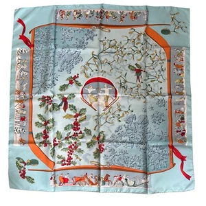 Auténtica Bufanda HERMES Carre 90 Neige d'Antan Seda 100% Azul Claro Multicolor - Imagen 1 de 14