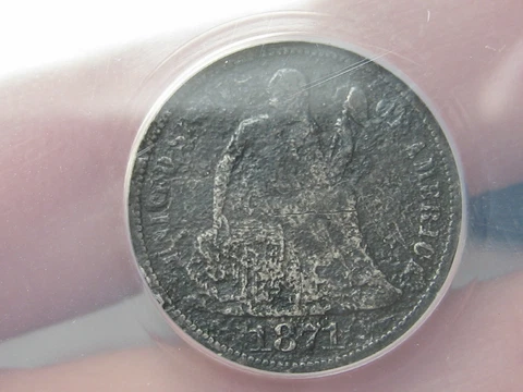 1871 S Seated Liberty Silver Dime- VG 8 Details, ANACS Certified Cover