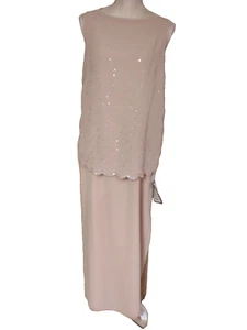 NWT Vtg Harlow Women Ivory Crepe Sleeveless Embroidered Sequin Maxi Dress 8 USA - Picture 1 of 12